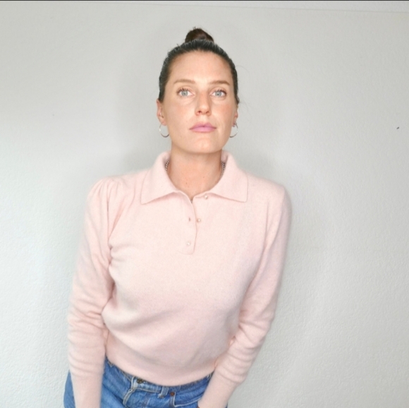 VTG | White Wheeler Martha Sweet Puff Sleeve Lambswool & Angora Puff Sleeve Polo - Picture 1 of 8